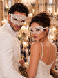 White Laser Cut Metal Venetian Mask for Men with White Lace Mask for Women | Elegant Masquerade Couple Set - product image 5