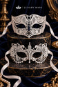 White Laser Cut Metal Venetian Mask for Men with White Lace Mask for Women | Elegant Masquerade Couple Set - product image 6