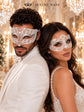 White Flower Lace Mask for Women with White Diamond Laser Cut Metal Mask for Men | Venetian Masquerade Couple Set - product image 4