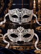 White Flower Lace Mask for Women with White Diamond Laser Cut Metal Mask for Men | Venetian Masquerade Couple Set - product image 6