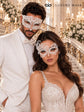 White Swan Lace Mask for Women & White Diamond Laser Cut Metal Mask for Men | All White Venetian Masquerade Set - product image 2