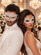 White Diamond Metal Mask for Men & White Lace Mask for Women | Elegant All White Masquerade Masks for Couples - product image 4