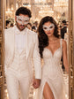 White Diamond Metal Mask for Men & White Lace Mask for Women | Elegant All White Masquerade Masks for Couples - product image 3