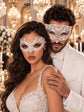 White Diamond Metal Mask for Men & White Lace Mask for Women | Elegant All White Masquerade Masks for Couples - product image 5