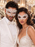 White Diamond Metal Mask for Men & White Lace Mask for Women | Elegant All White Masquerade Masks for Couples - product image 1