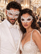 White Diamond Metal Mask for Men & White Lace Mask for Women | Elegant All White Masquerade Masks for Couples - product image 1