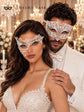 White Phantom Lace Mask for Women with White Diamond Laser Cut Metal Mask for Men – product photo 2