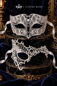 White Phantom Lace Mask for Women with White Diamond Laser Cut Metal Mask for Men – product photo 6