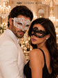 Black Flower Lace Mask for Women & White Diamond Venetian Mask for Men – product photo 2