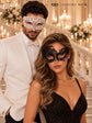 Black Swan Lace Mask for Women with White Diamond Venetian Mask for Men – product photo 4