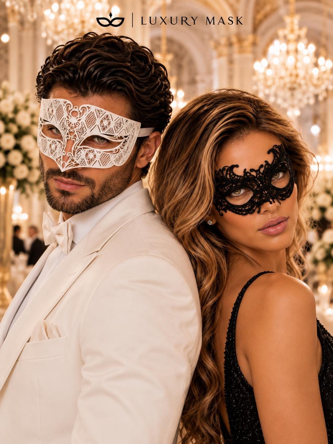 Black & White Couples Masquerade Masks – product photo 4