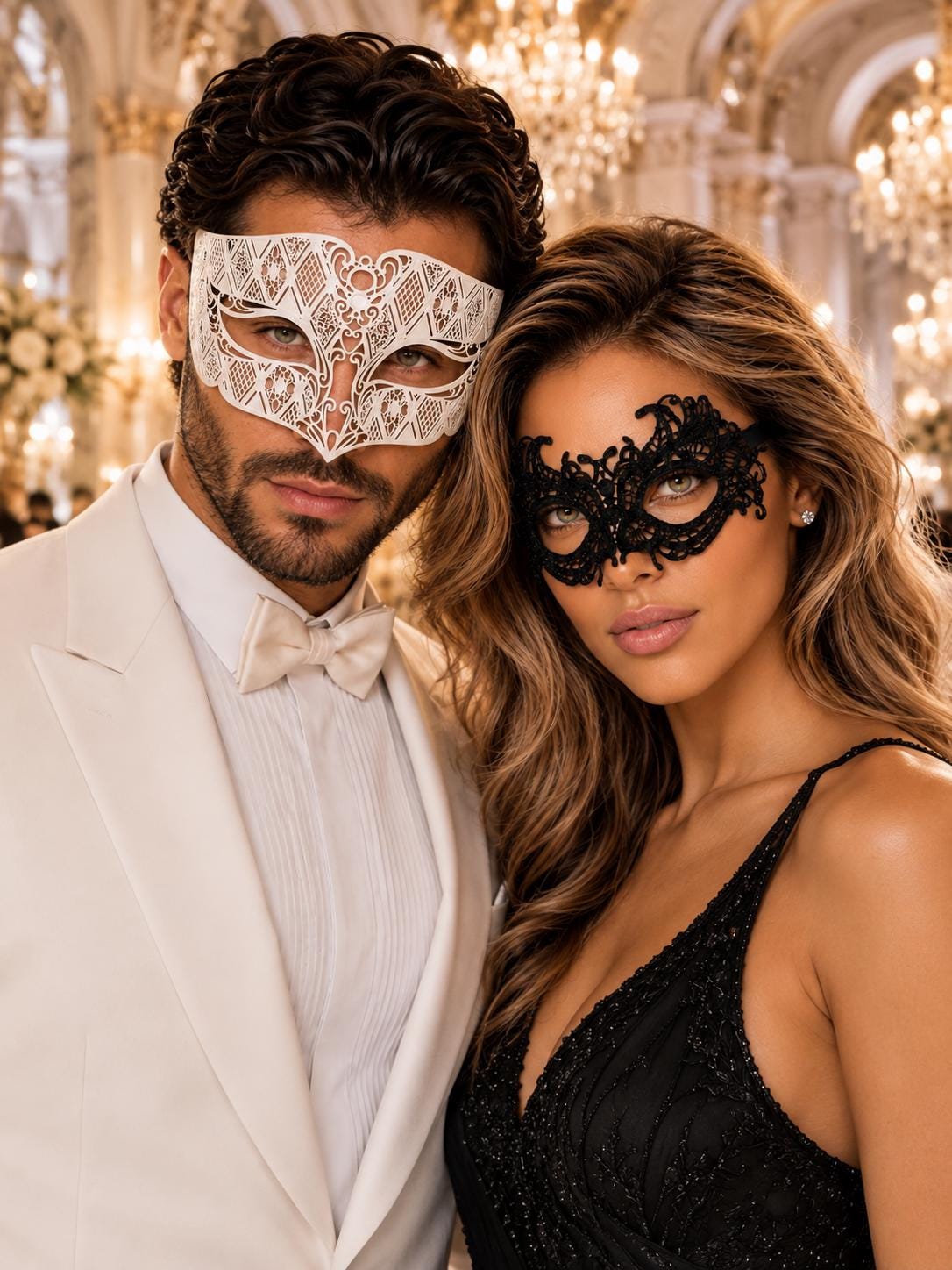 Black & White Couples Masquerade Masks