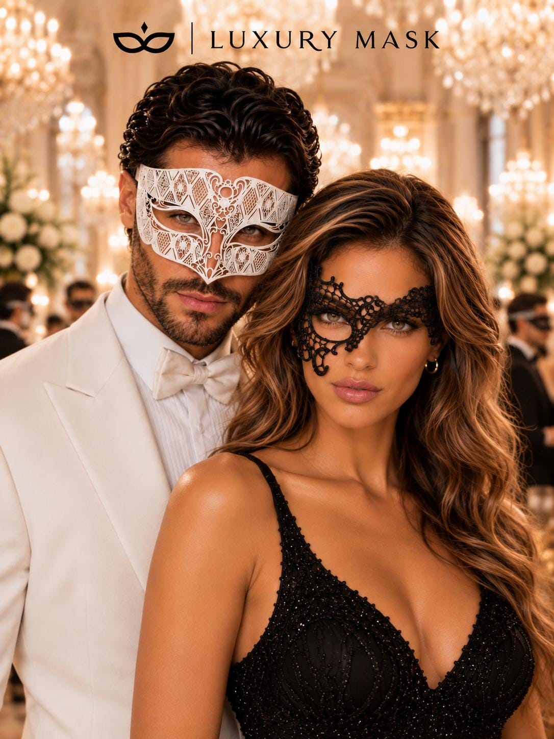 White Diamond Metal Mask & Black Phantom Lace Mask – product photo 2