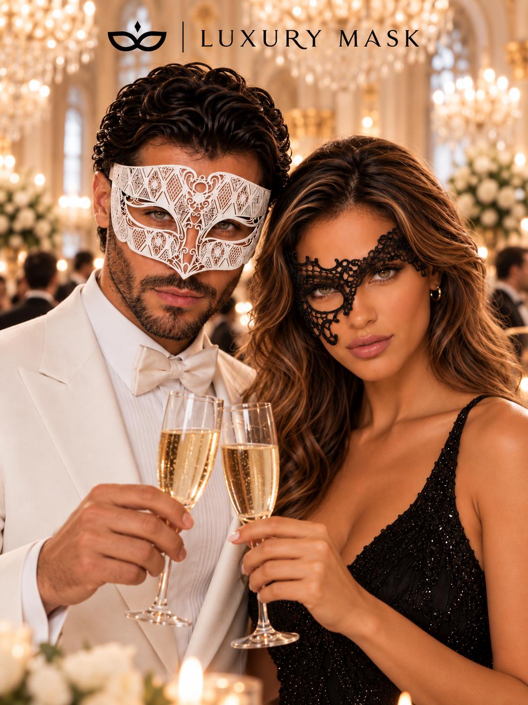 White Diamond Metal Mask & Black Phantom Lace Mask – product photo 4