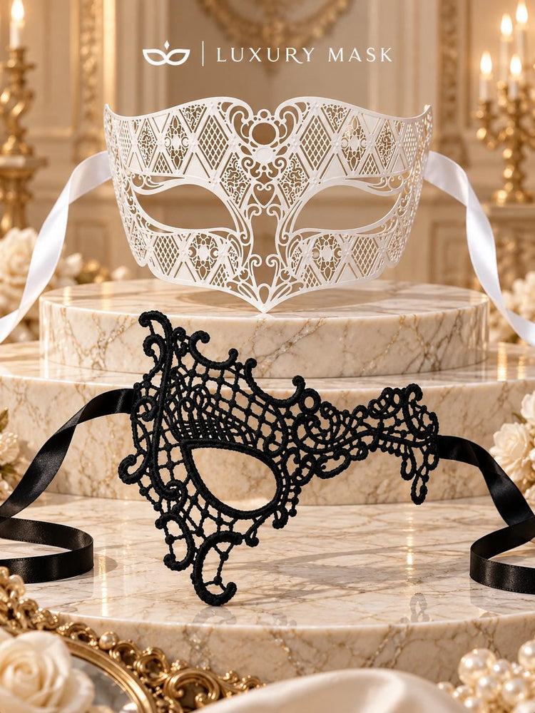 White Diamond Metal Mask & Black Phantom Lace Mask – product photo 6