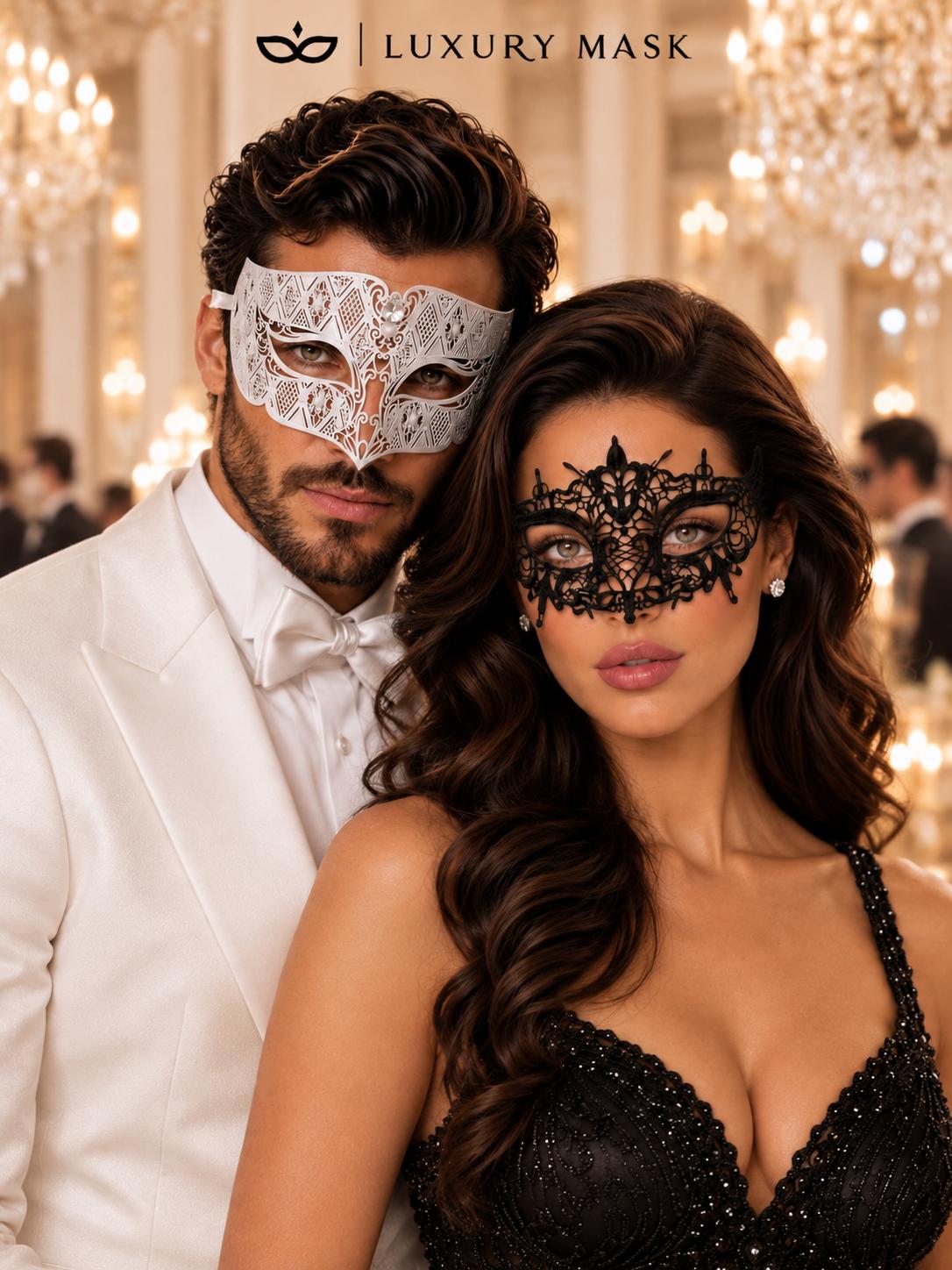 Black Lace & White Clear Stone Masquerade Masks – product photo 2
