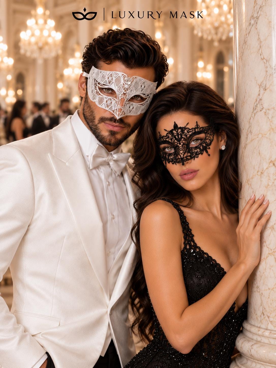 Black Lace & White Clear Stone Masquerade Masks – product photo 4
