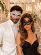 White Clear Stone Venetian Mask for Men & Black Swan Lace Mask for Women – product photo 2