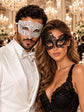 White Clear Stone Venetian Mask for Men & Black Swan Lace Mask for Women