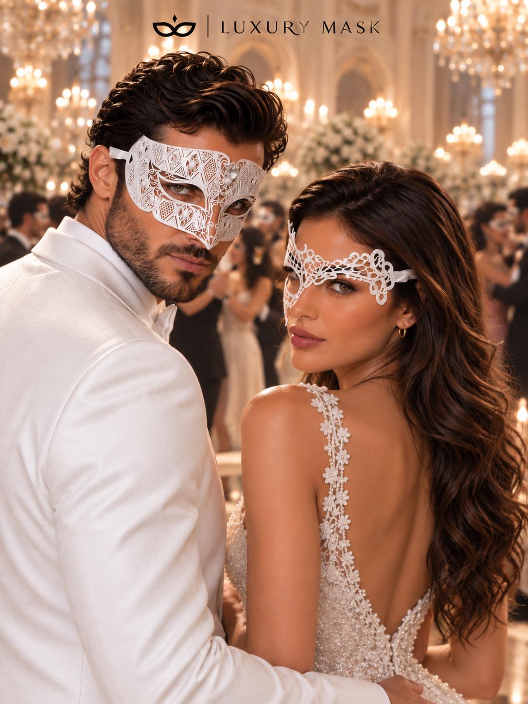White Phantom Lace & Clear Stone Diamond Masks – product photo 5