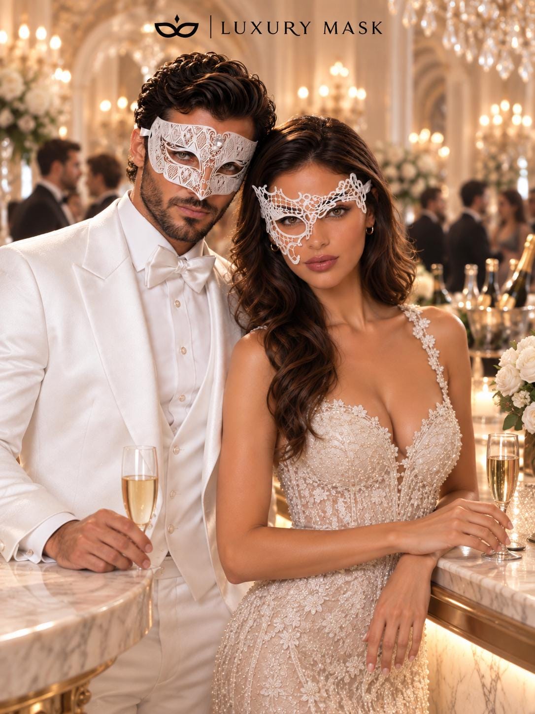 White Phantom Lace & Clear Stone Diamond Masks – product photo 2