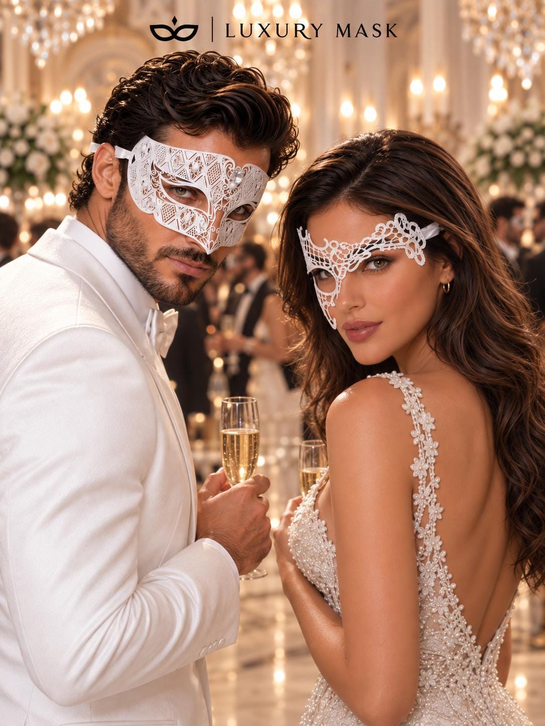 White Phantom Lace & Clear Stone Diamond Masks – product photo 3
