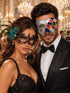 Silver Multicolor Checkered Venetian Mask with Black Peacock Lace Mask