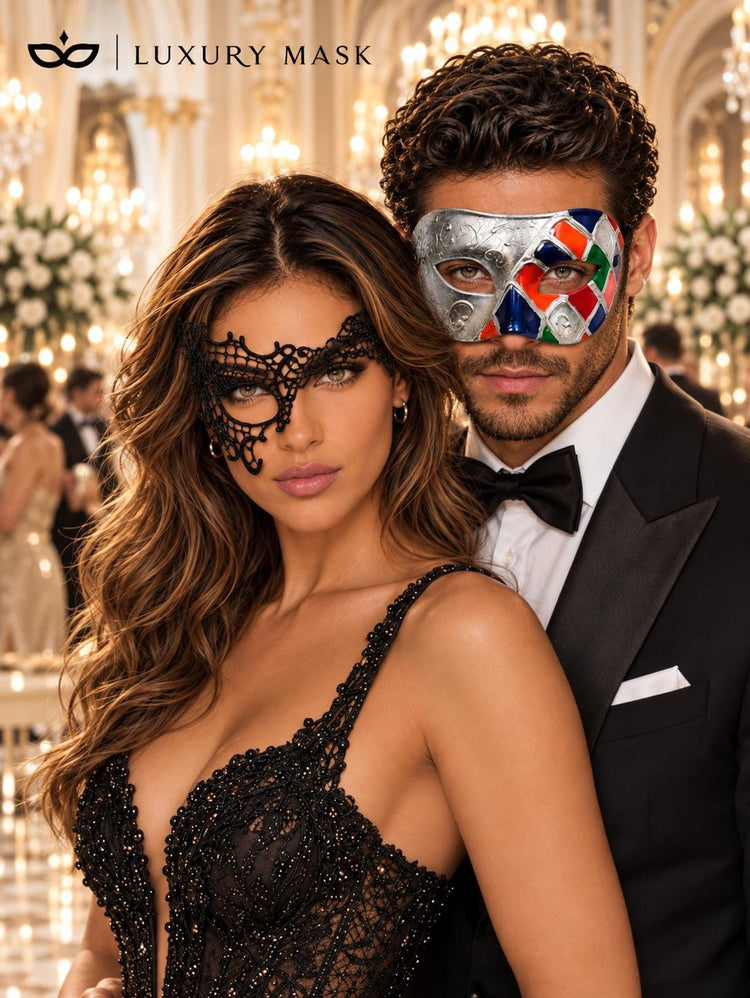 Silver Multicolor Venetian Mask & Black Phantom Lace Mask – product photo 2