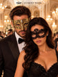 Black Flower Lace Mask & Gold Diamond Clear Stone Venetian Mask – product photo 3