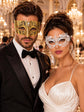 Gold Diamond Clear Stone Mask & White Lace Venetian Mask