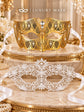 Gold Diamond Venetian Mask with Clear Stones & White Flower Lace Mask – product photo 6