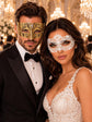 Gold Diamond Venetian Mask with Clear Stones & White Flower Lace Mask