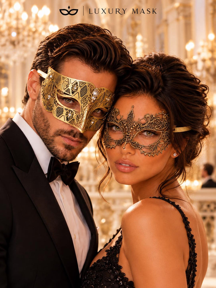 All Gold Masquerade Masks for Couples – product photo 2