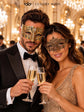 Gold Diamond Clear Stone Venetian Mask & Antique Gold Lace Mask – product photo 4