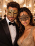 Gold Diamond Clear Stone Venetian Mask & Antique Gold Lace Mask