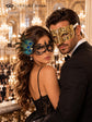 Gold Diamond Stone Mask for Men & Black Peacock Feather Lace Mask for Women – product photo 4