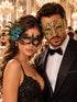 Gold Diamond Stone Mask for Men & Black Peacock Feather Lace Mask for Women