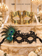 Black Peacock Lace Mask for Women & Gold Clear Stone Venetian Mask for Men – product photo 5