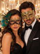 Black Gold Peacock Feather Lace Mask for Women & Gold Diamond Clear Stone Venetian Mask for Men