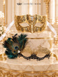 Black Gold Peacock Lace Mask for Women with Gold Diamond Stone Venetian Mask for Men – product photo 6
