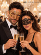 Gold Laser Cut Diamond Mask for Men with Black Lace Mask for Women | Venetian His and Hers Masquerade Masks - product view 4