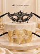 Gold Laser Cut Diamond Mask for Men with Black Lace Mask for Women | Venetian His and Hers Masquerade Masks - product view 6