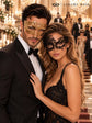 Black Swan Lace Mask for Women & Gold Diamond Venetian Mask for Men - Gold Black Couples Masquerade Mask Set - product photo