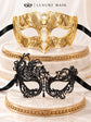 Black Swan Lace Mask for Women & Gold Diamond Venetian Mask for Men - Gold Black Couples Masquerade Mask Set - product photo