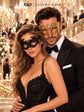 Black Lace Venetian Mask for Women with Gold Diamond Mask for Men | Elegant Black Gold His and Hers Masquerade Set - product view 4