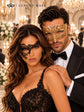 Gold Diamond Venetian Mask for Men & Black Phantom Lace Mask for Women - Dramatic His and Hers Masquerade Masks - product photo