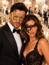 Gold Diamond Venetian Mask for Men & Black Phantom Lace Mask for Women - Dramatic His and Hers Masquerade Masks - main image