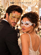 White Lace Mask for Women & Gold Diamond Venetian Mask for Men | Gold White His and Hers Masquerade Mask Set - product view 3