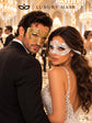 White Flower Lace Mask for Women with Gold Diamond Venetian Mask for Men | Gold White Couples Masquerade Set - product view 5