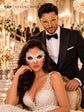 Gold Diamond Laser Cut Mask for Men & White Lace Venetian Mask for Women | Elegant Gold White Masquerade Couple Set - product view 5
